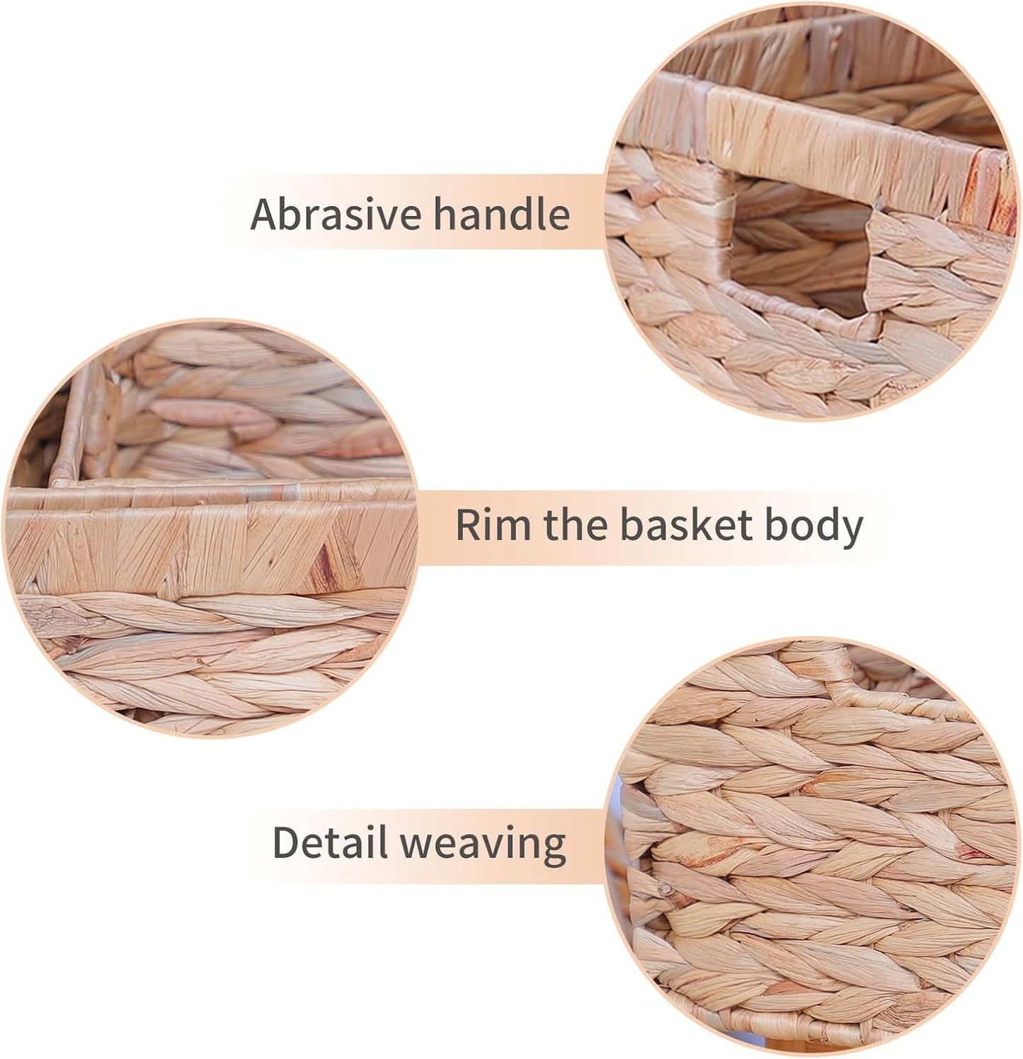 Storage Baskets,Woven Natural Water hyacinth Box with Handle,Kingwillow.(Set of 3)