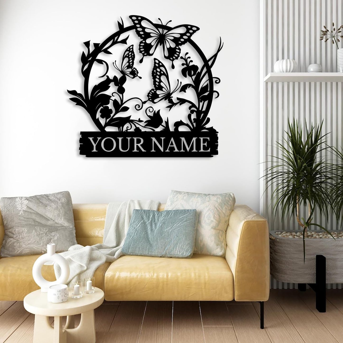 Custom Butterfly Metal Sign,Personalized Butterfly House Number Signs,Personalized Gardener Name Sign,Garden Patio Wall Decor (Style-4)