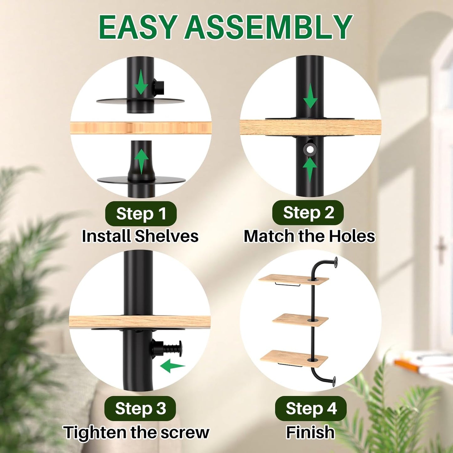 DELLAN Window Plant Shelves, Rotating Plant Shelf for Window, Wall Mounted Indoor Hanging Plants Shelf (3 Tier)