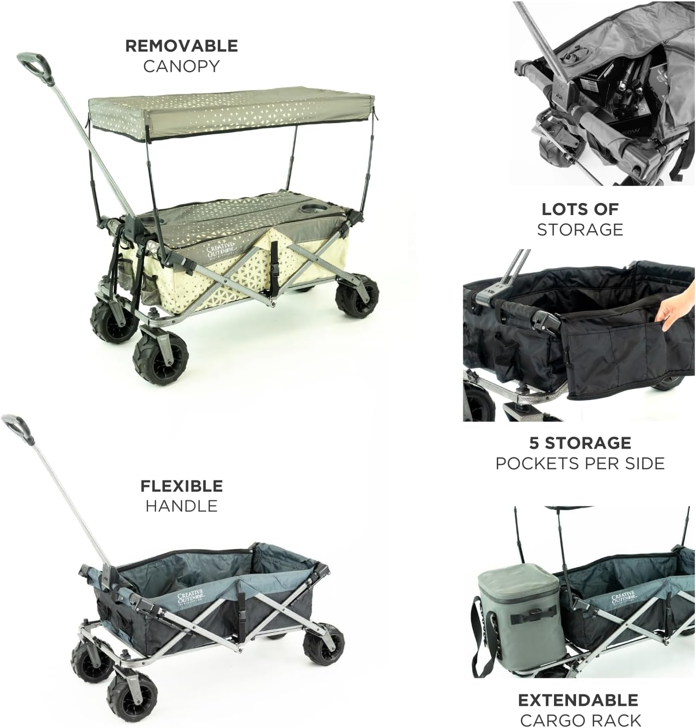 Creative Outdoor All-Terrain Deluxe Wagon | 360 Swivel All Terrain Wheels | Great for Beach, Park, Garden & Tailgate | Multiple Color Options