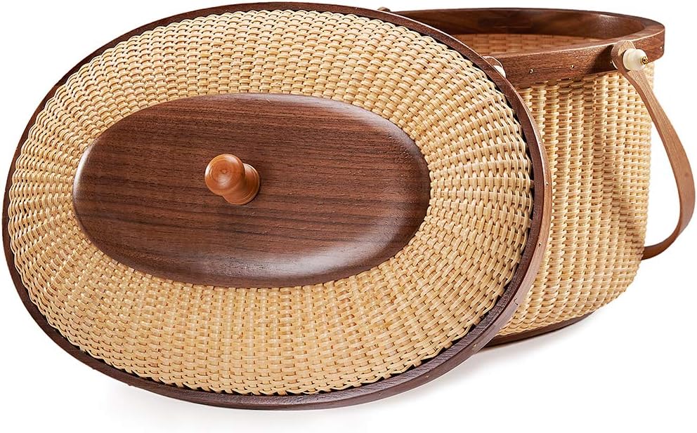 Nantucket Style Basket Picnic Basket Rattan Handmade Products Woven Sewing Storage Basket Two Swing Handles Tote Bag for Women