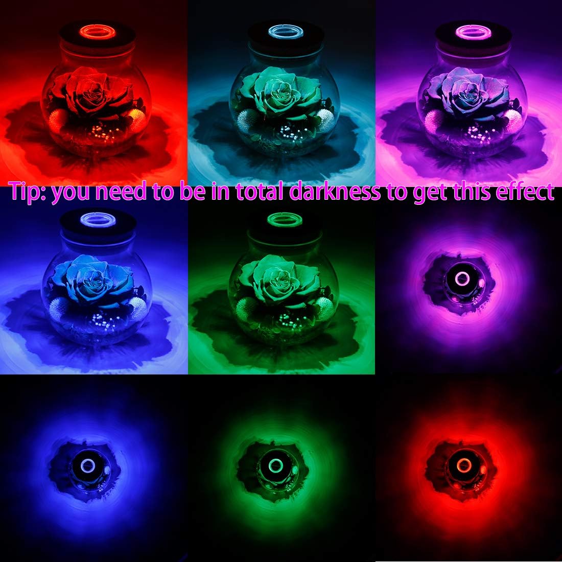 Preserved Real Roses with Colorful Mood Light Wishing Bottle,Eternal Rose,Never Withered Flowers,for Bedroom Party Table Decor, Christmas Decorations,a Gifts for Women 4.3inch1pcs (Green)