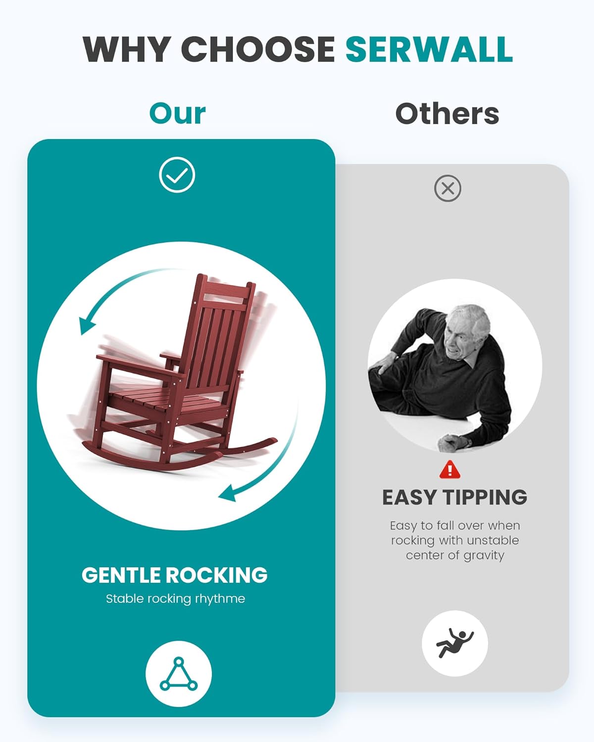 SEWALL HDPE Rocking Chair, Oversized Outdoor Rocking Chair for Adults, Patio Rocker for Porch, Crimson Red