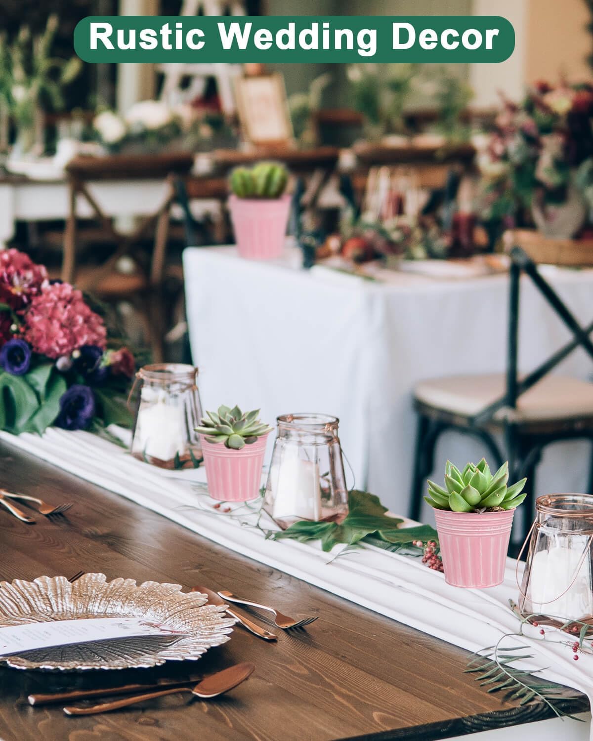 vensovo 4 Inch Pink Metal Rustic Flower Pots - 6Pcs Small Galvanized Planters with Drainage Hole and Rubber Plug, Rustproof Metal Bucket Plant Pots Farmhouse Vintage Style for Decor