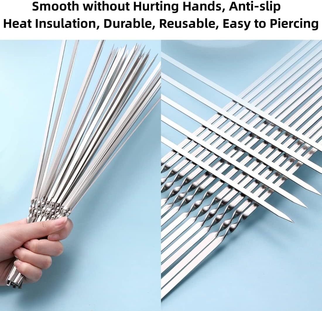 304 Stainless Steel 14.8" Long Flat Barbecue Skewers,20PCS/40PCS BBQ Kebab Skewers with Portable Metal Storage Tube,Reusable for Grilling Barbecue Kitchen Party and Outdoor Cooking (40PCS)