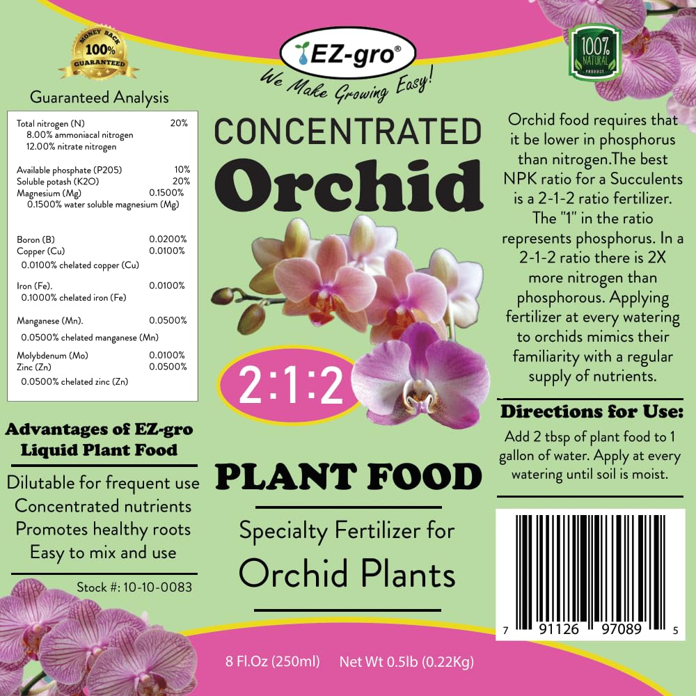 Professional Liquid Orchid Fertilizer by EZ-gro | 3:1:2 Ratio of Concentrate Indoor Plant Fertilizer for Orchid Food | 8 oz