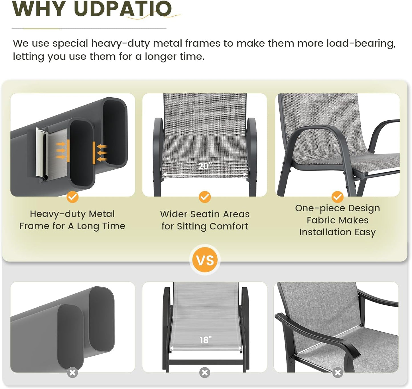 UDPATIO Patio Chairs Set of 8, Stackable Outdoor Dining Chairs with High Back, Breathable Textilene Fabric Outdoor Chair All Weather, 350LBS Capacity for Garden, Backyard (Light Grey)