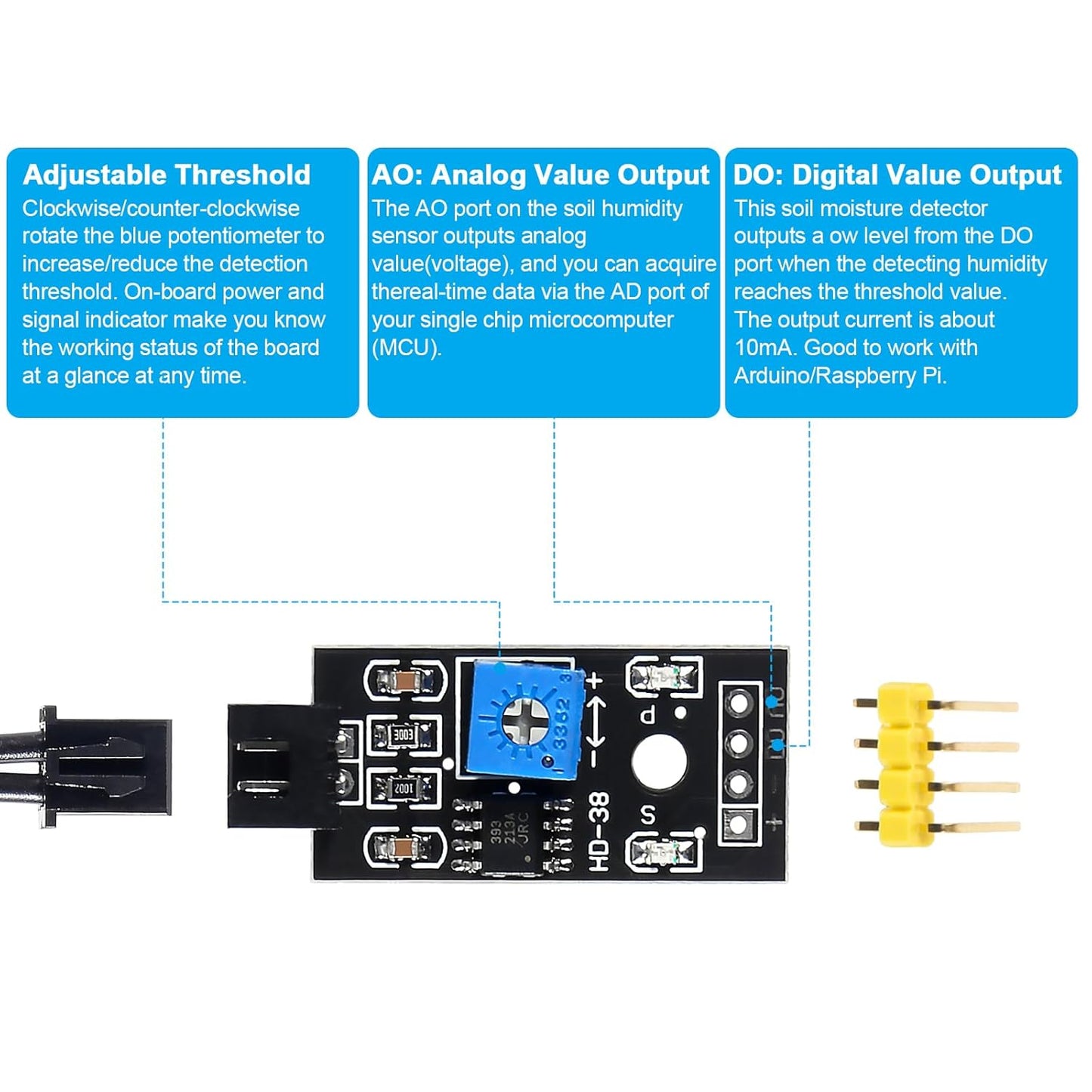 Alinan 2Sets Resistive Soil Moisture Sensor, Humidity Detector with Corrosion Resistant Probe, Digital Analog Signal Output for Garden Automatic Watering System