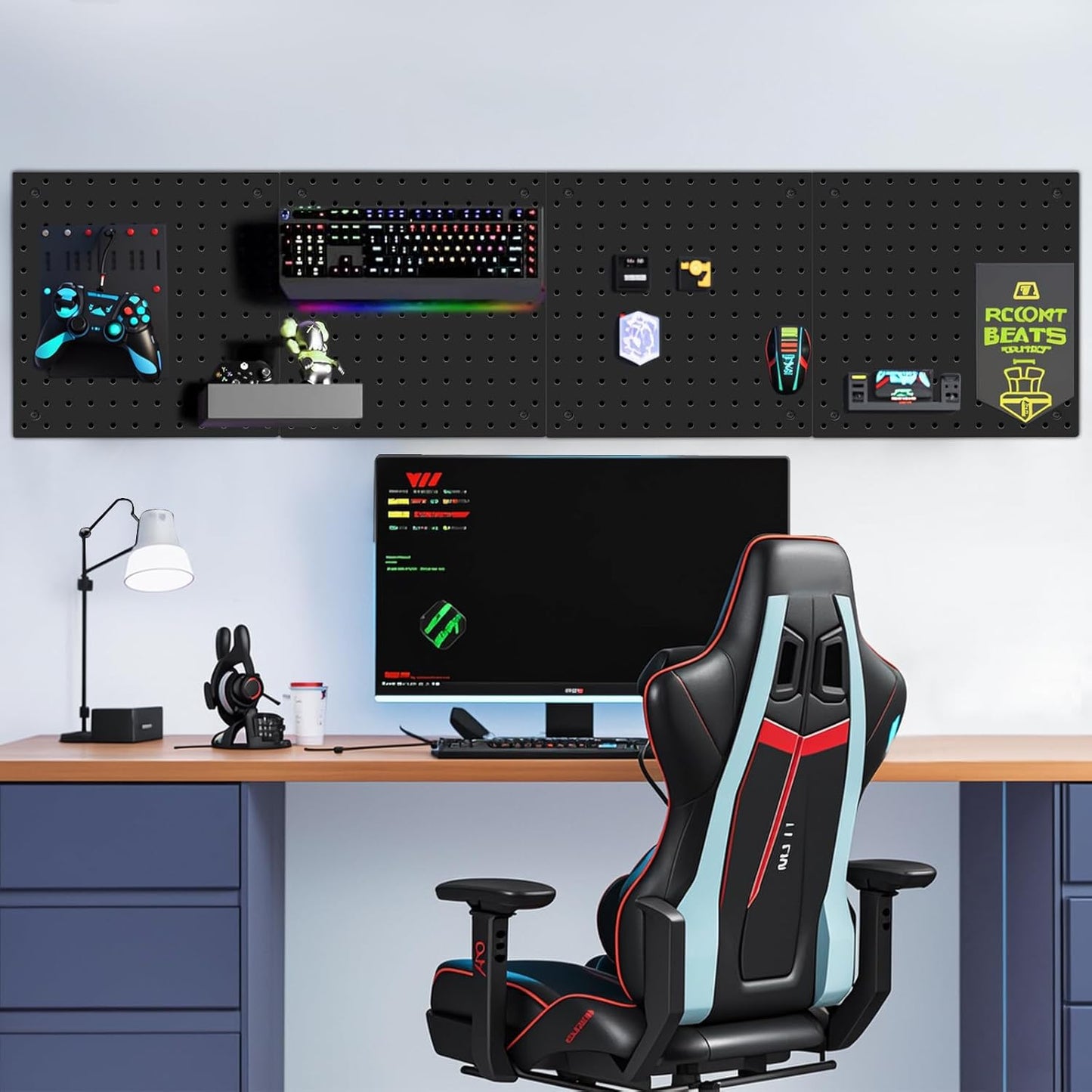 Peg Board,Steel Organization Panels, Ideal for Garage Tool Storage, Office Organization, Craft Room, Kitchen,Pack of 4 (Black, 4-12X12)