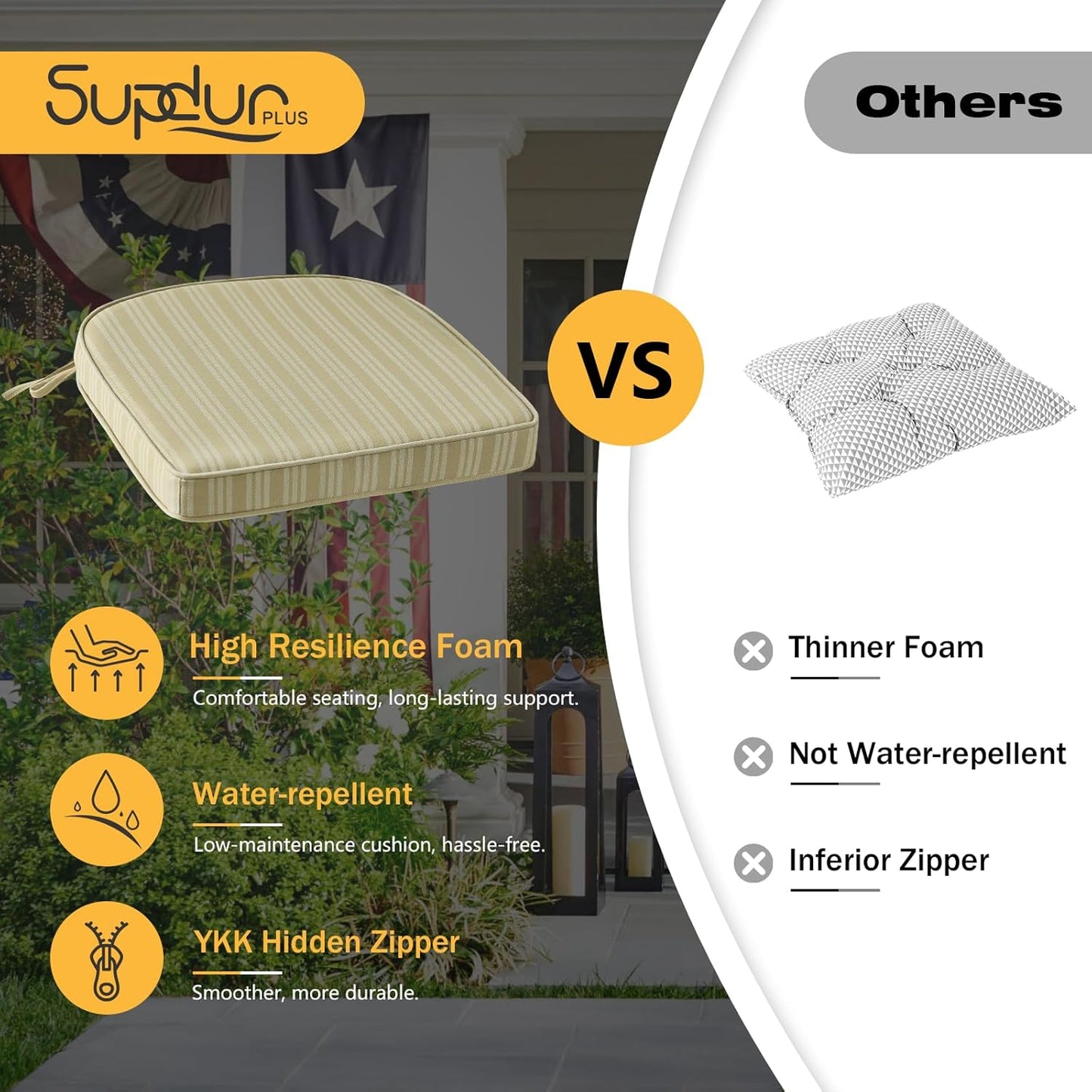 Outdoor Round Corner Seat Cushion, 17"x16"x2", Set of 4, Non Slip Seat Cushion Pads with Removable Cover for Patio Furniture, Garden Yard Lawn, Beige Brown Stripe