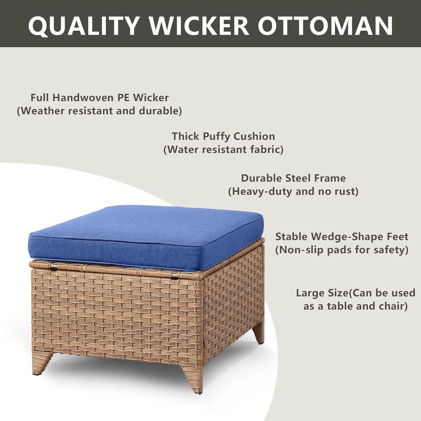 Outdoor Wicker Patio Furniture Set - 6 Piece Rattan Patio Conversation Set with 2 Rocking Swivel Chairs,2 Ottomans,1 Sofa and 1 Coffee Table for Porch Deck Backyard Garden(Yellow/Blue)