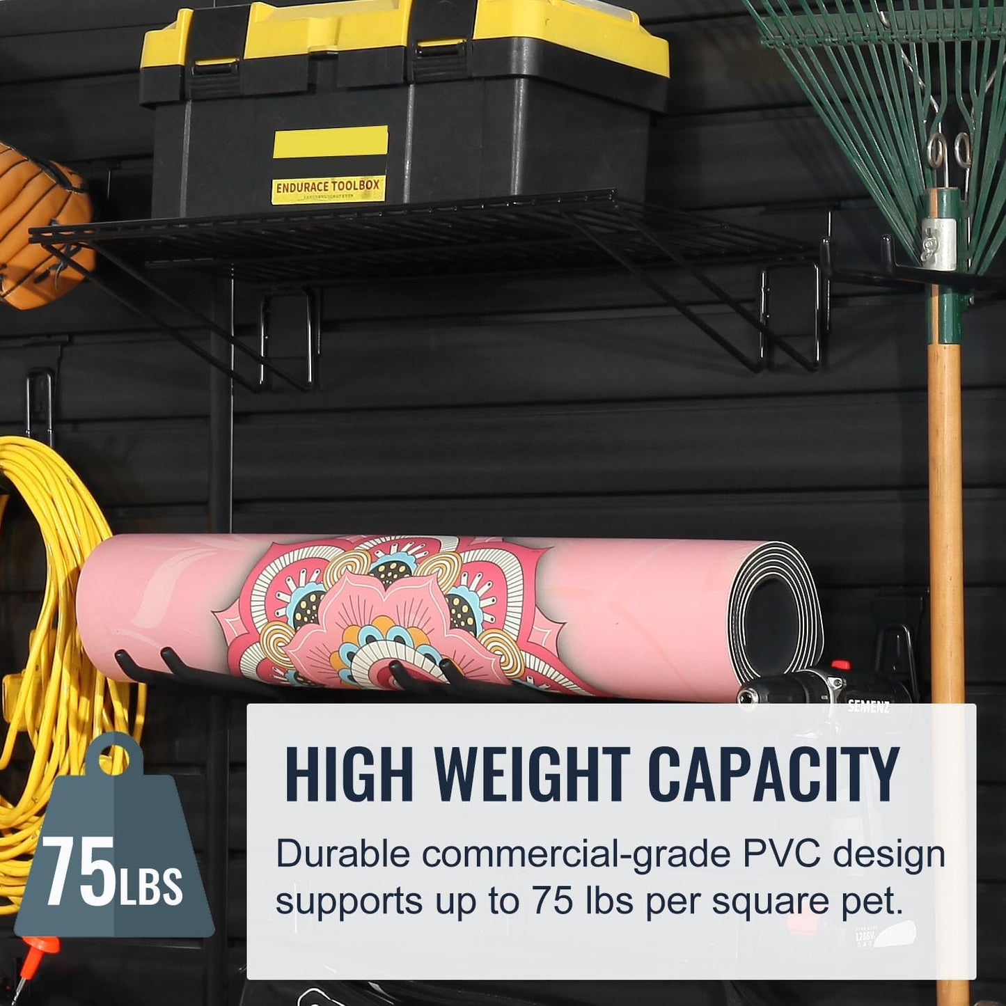 Slatwall Panel Garage Organizer PVC Slatwall Heavy Duty Wall Mounted Rack, Interlocking Slat Wall Panels for Tool Organization Peg Board (Black 4 x 2 ft)