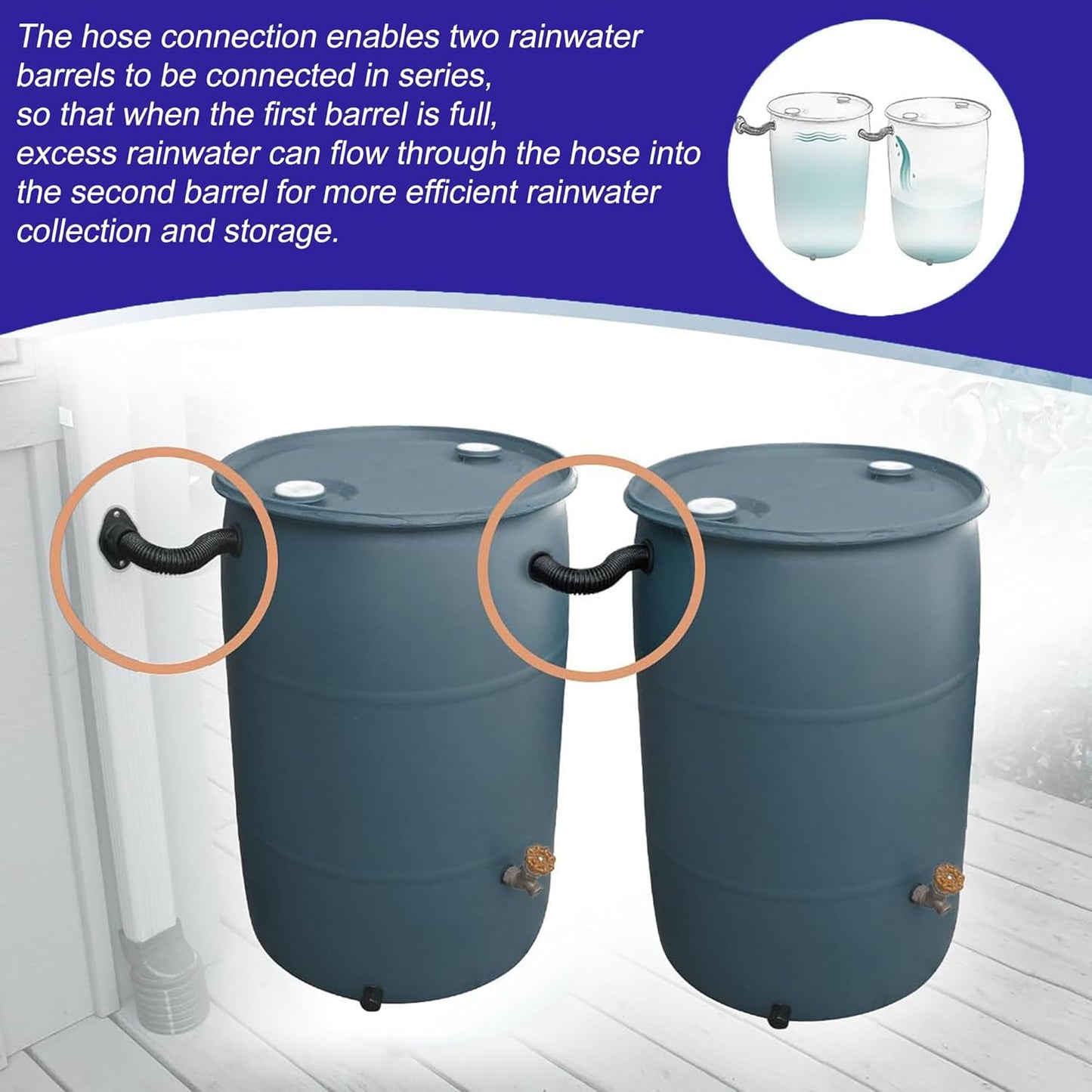 1.25" Diameter Rain Barrel Hose Connector Downspout Diverter Kit Link 2 Rain Water Barrels to Store More Rainwater for Outdoor Home Garden