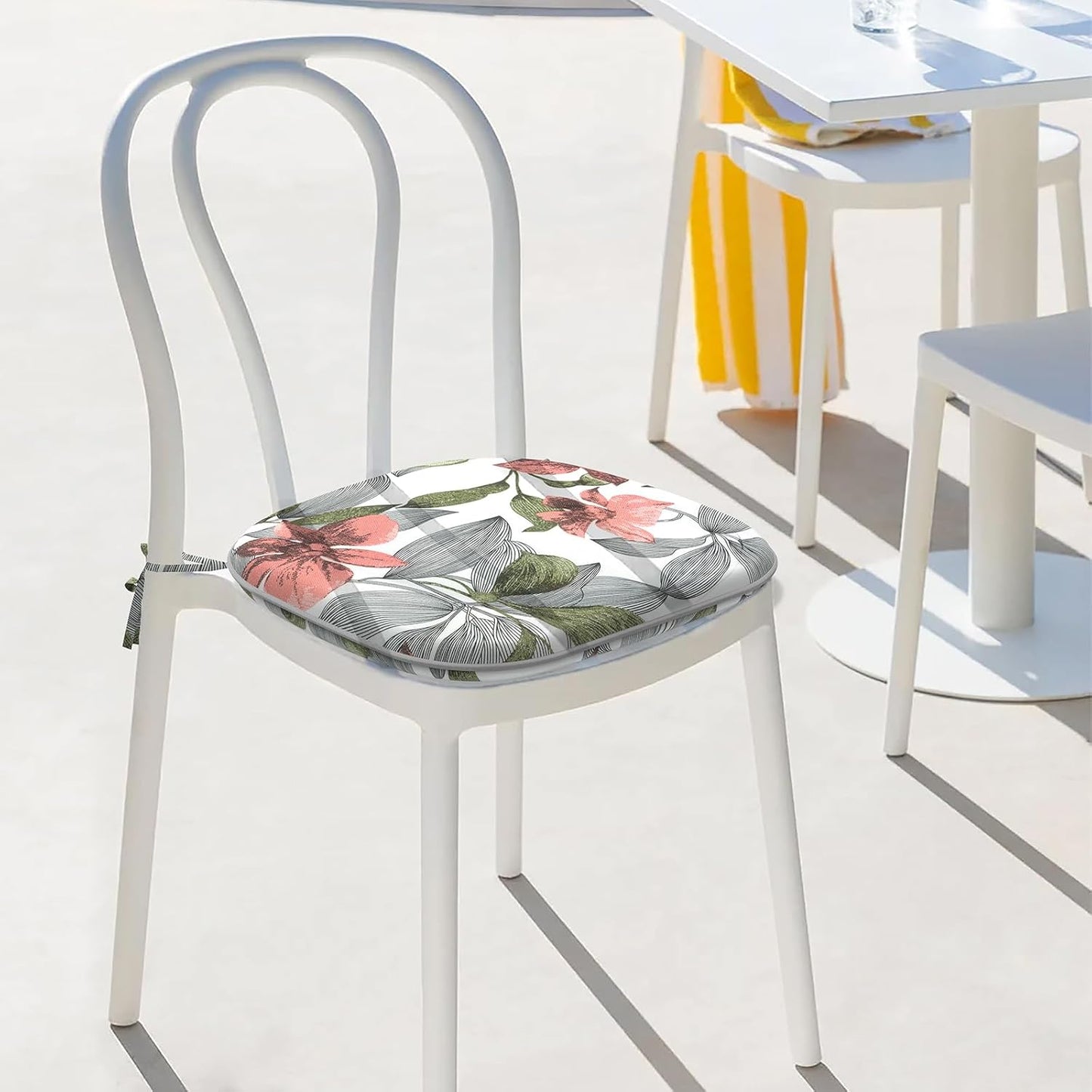 Indoor/Outdoor Chair Cushions 16x17 Inch, Patio Chair Cushions with Ties, All Weather Seat Cushions for Patio Furniture Home Garden Chair Use, Set of 4, Clemens Noir Pink