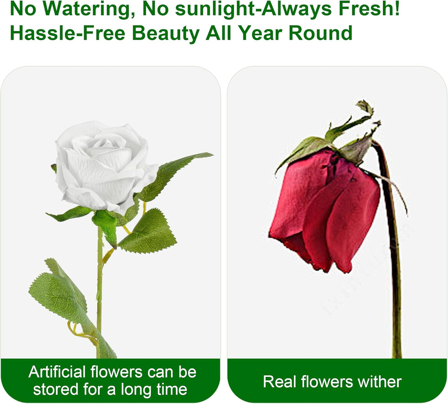 Fake Plants Roses Flowers Plastic Flowers Spring Decorations for Home Gifts for Gf Roses Artificial Flowers for Vase Fake Flowers Home Decor Fake Plant19.6โ (White 100PCS)