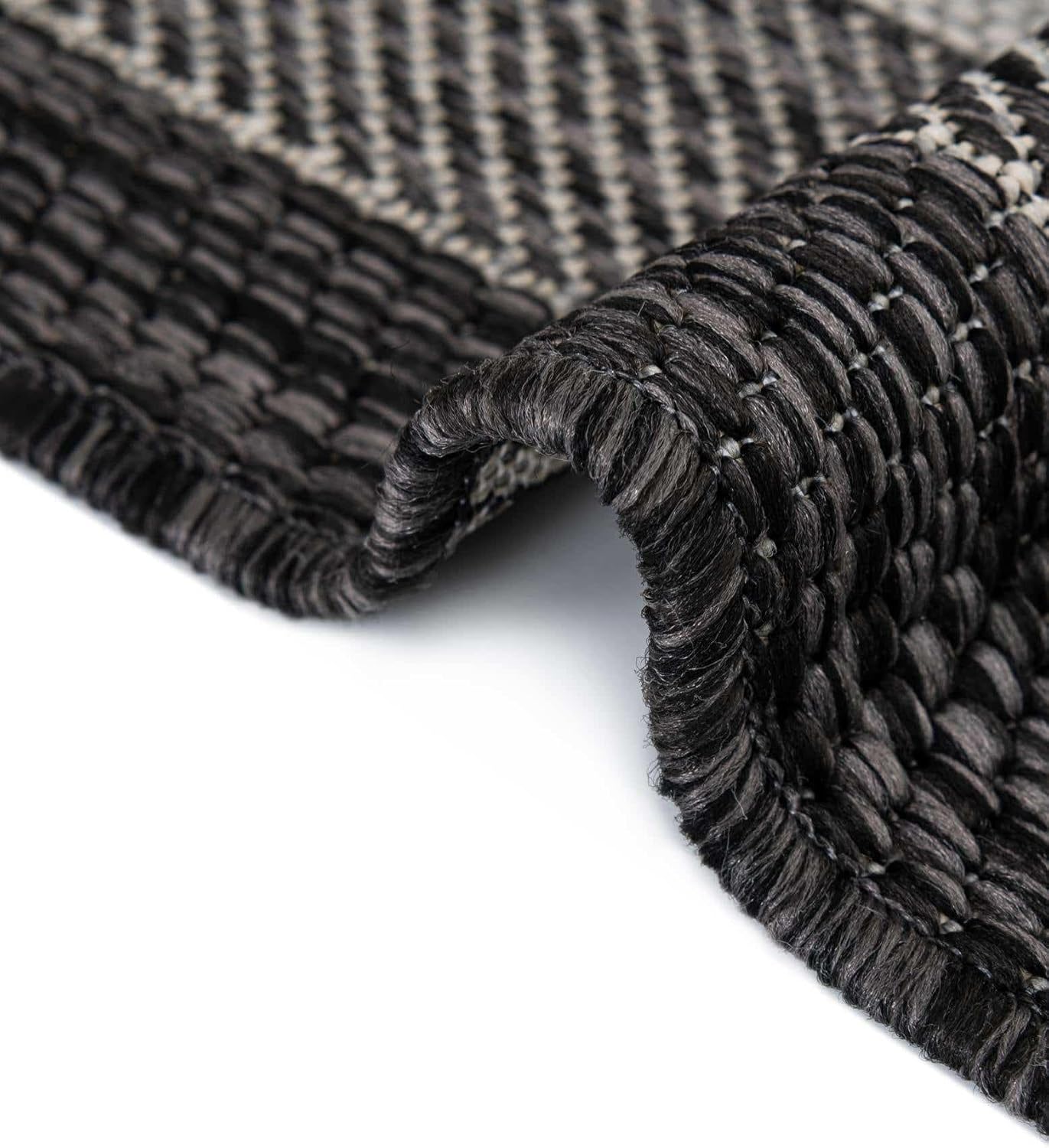 Unique Loom Outdoor Border Collection Area Rug - Soft Border (3' 1" Round, Black/ Ivory)