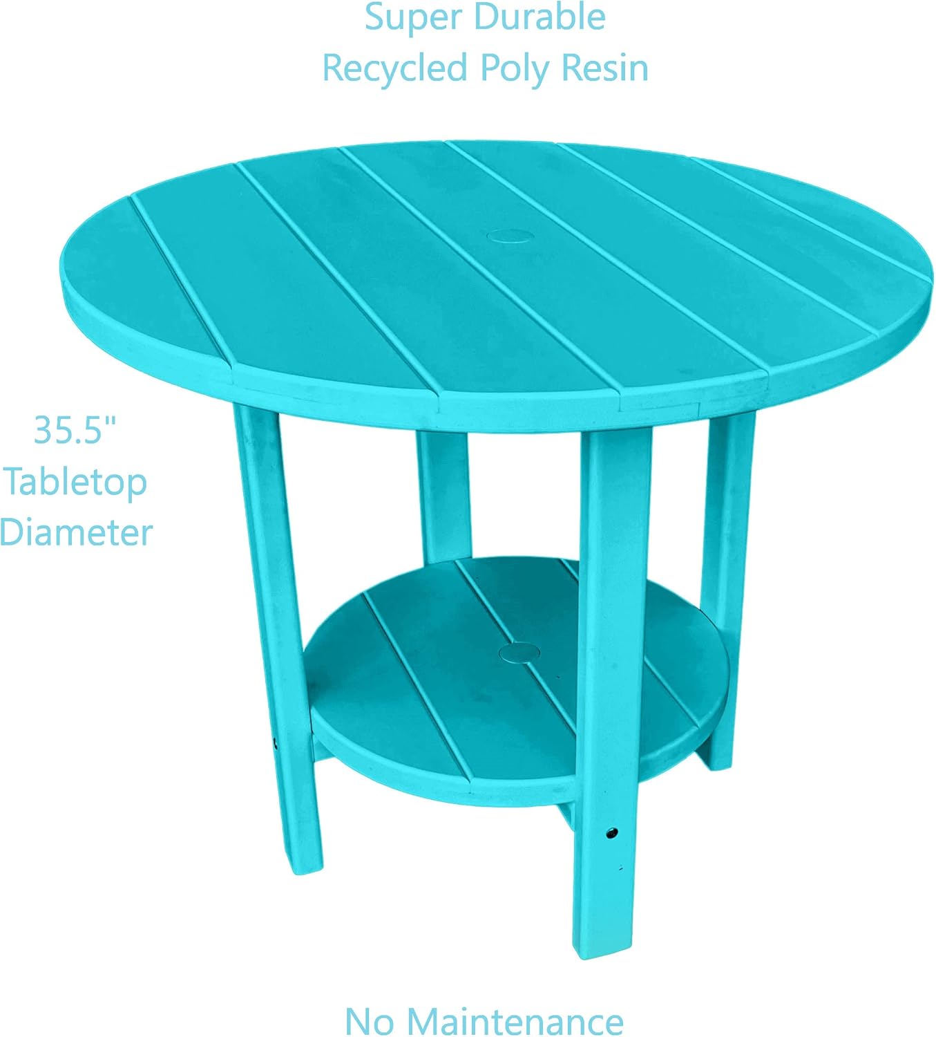 Phat Tommy Round Poly Resin Outdoor Patio Dining Table, All Weather Poly Patio Outdoor Furniture, Teal