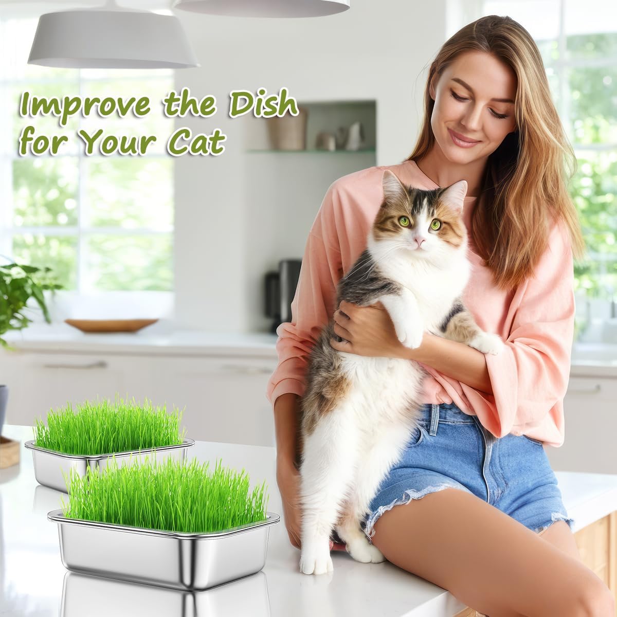 FANHAO 2-Pack Sprouting Tray Kit, Stainless Steel Soil-Free Cultivation Germination Tray, Healthy Wheatgrass Grower Sprouting Container Kit Nursery Tray for Indoors Plant Seedlings