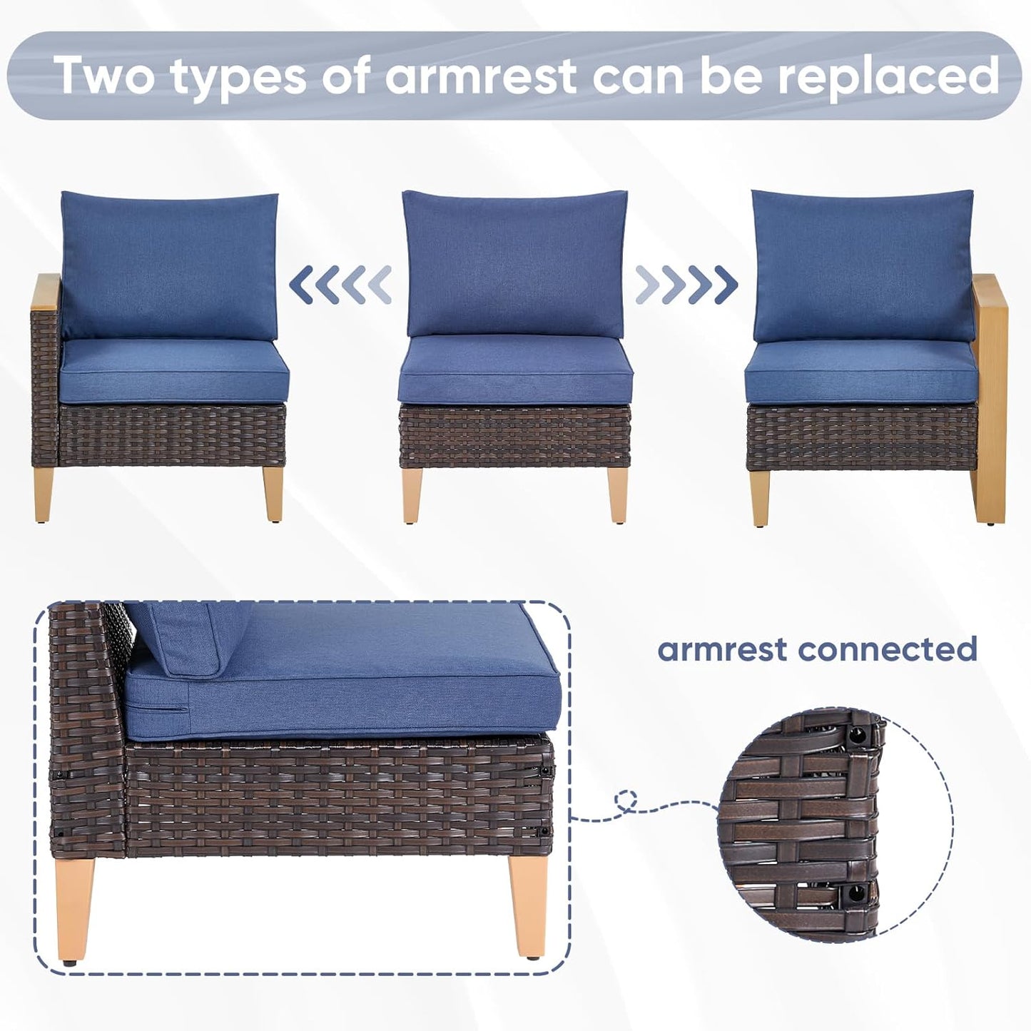 HUMMUH Patio Furniture Set, 9 Pieces Outdoor Modular Sectional Couch Chairs with Ottomans,All Weather PE Wicker Patio Conversation Sets for Garden Porch Backyard