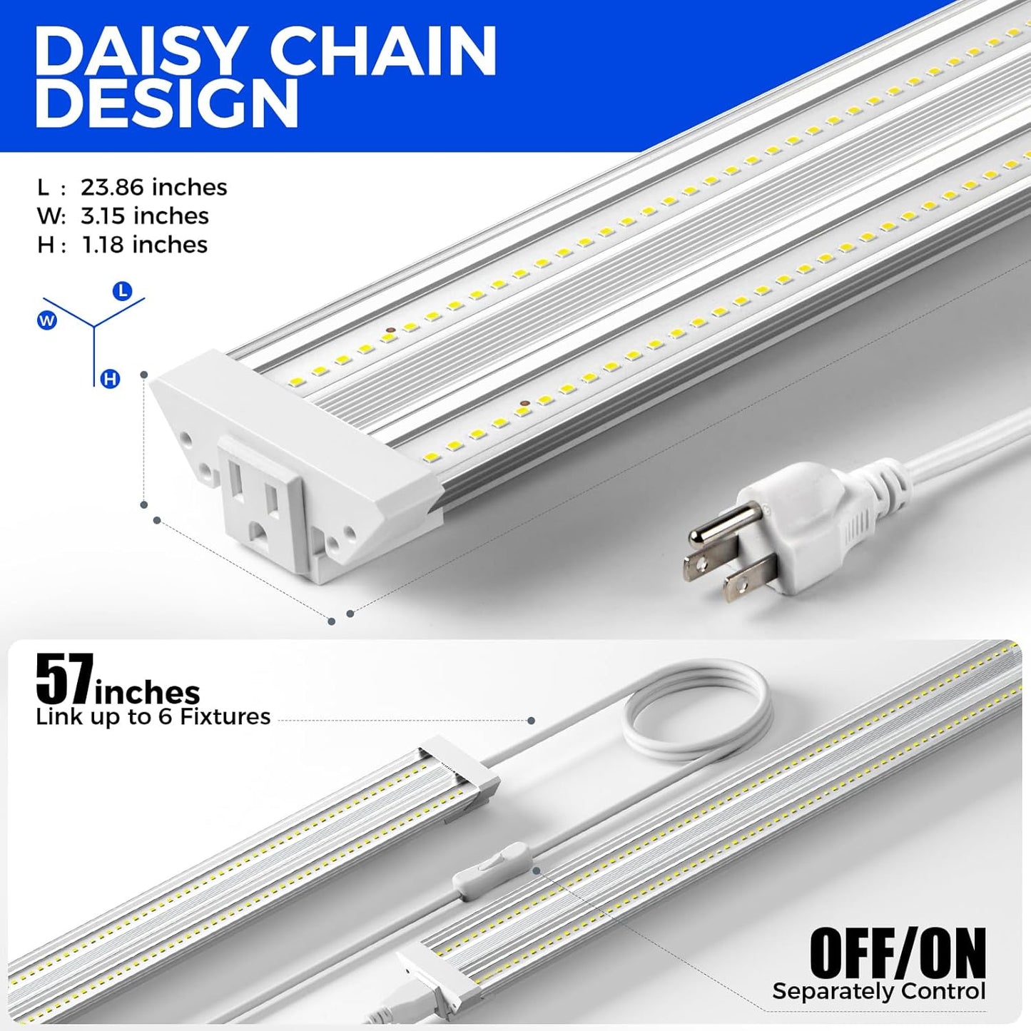 Barrina TX36 2FT Grow Light for Indoor Plants, 144W(4 x 36W, 800W Equivalent), High PPFD, 5000K Full Spectrum, Mechanical Timer, Hanging Grow Lights for Seedings, with On/Off Switch, Linkable, 4 Packs