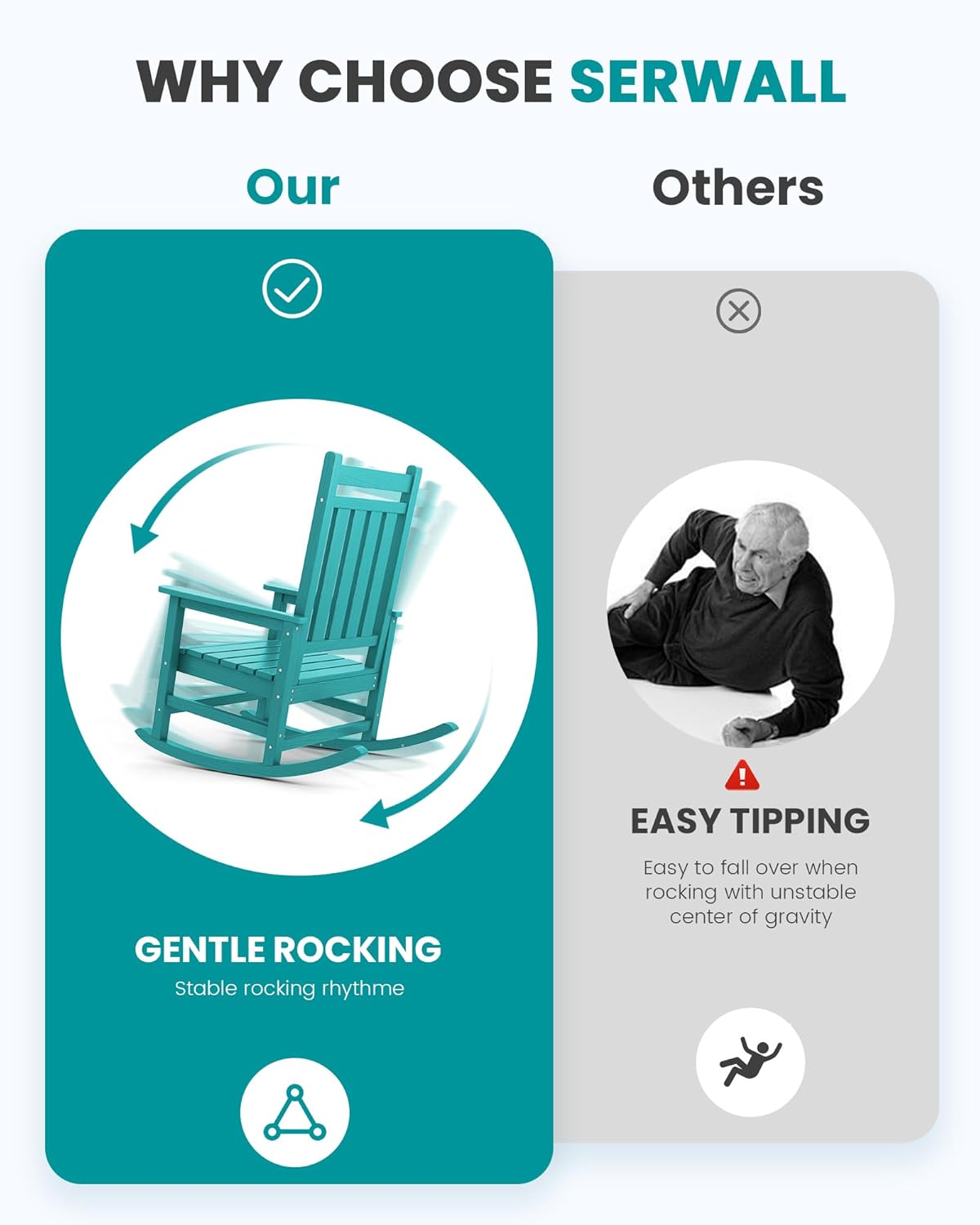 SERWALL Oversized Outdoor Rocking Chair Set of 2, HDPE Rocker for Adults, Patio Rocking Chairs for Porch, Aruba