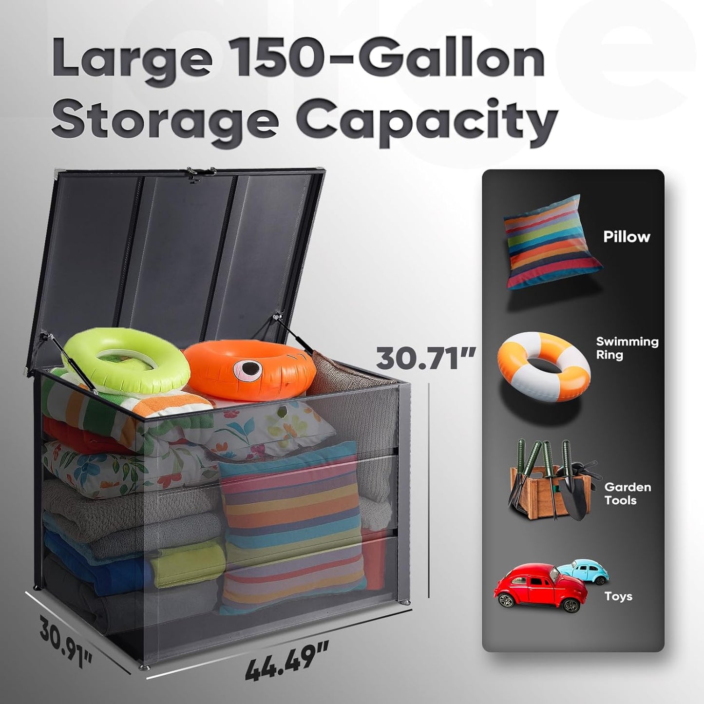 Quictent Metal Deck Box 150 Gallon Outdoor with Hydraulic Lid, Easy Assemble Waterproof Weather-Resistant Storage Bin, 660LBS Capacity for Patio/Garden/Poolside, Grey