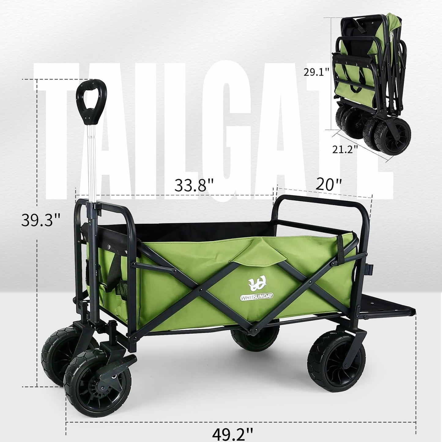 Whitsunday Collapsible Wagon with Tailgate for Camping Outdoor (Green, No Table)