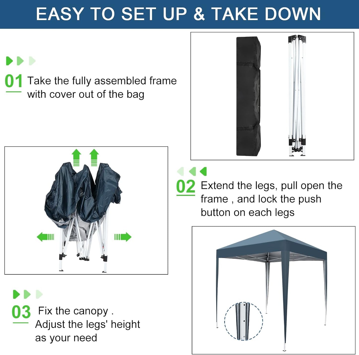 Outvita 6.5x6.5ft Pop Up Canopy Tent, Outdoor Instant Shelter Folding Canopy with 4 Side Walls and Carry Bag for Commercial Events, Party, Backyard BBQ, Camping Blue