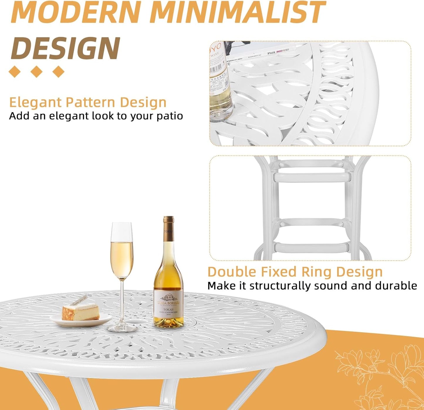 5 Pieces Patio Swivel Bar Set, Patio Bar Table and Chairs Set, All-Weather Cast Aluminum Outdoor Swivel Bar Stools of 4 and 35.4" Round Bar Table, High Top Bistro Set for Deck, Pool, White