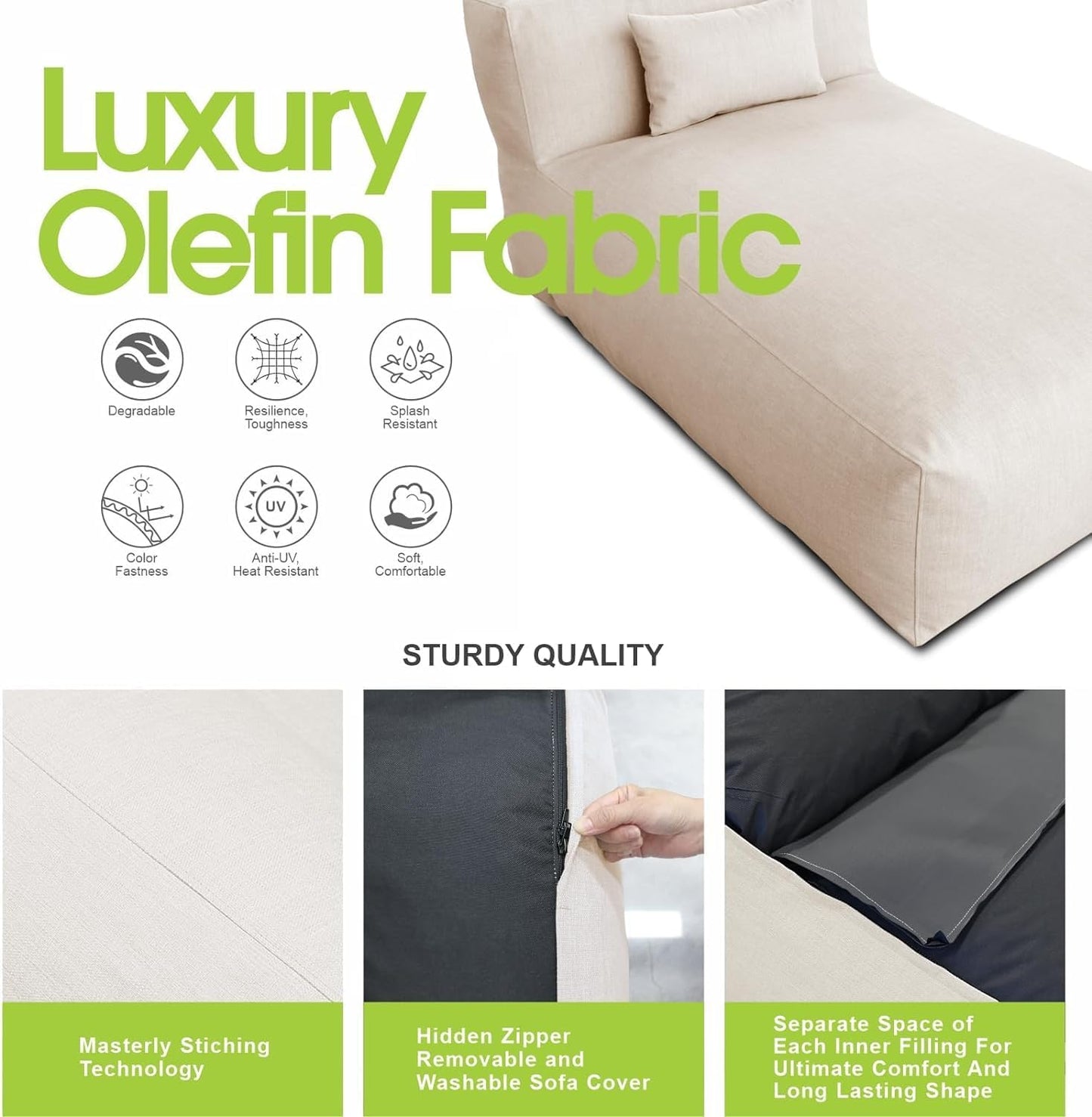 Outdoor Bean Bag Lounger Chair, Big Comfy Outdoor Daybed for Sunbathing and Tanning - Water-Resistant Patio Chaise and Pool Sun Lounger Furniture for Beach Deck (Light Beige)