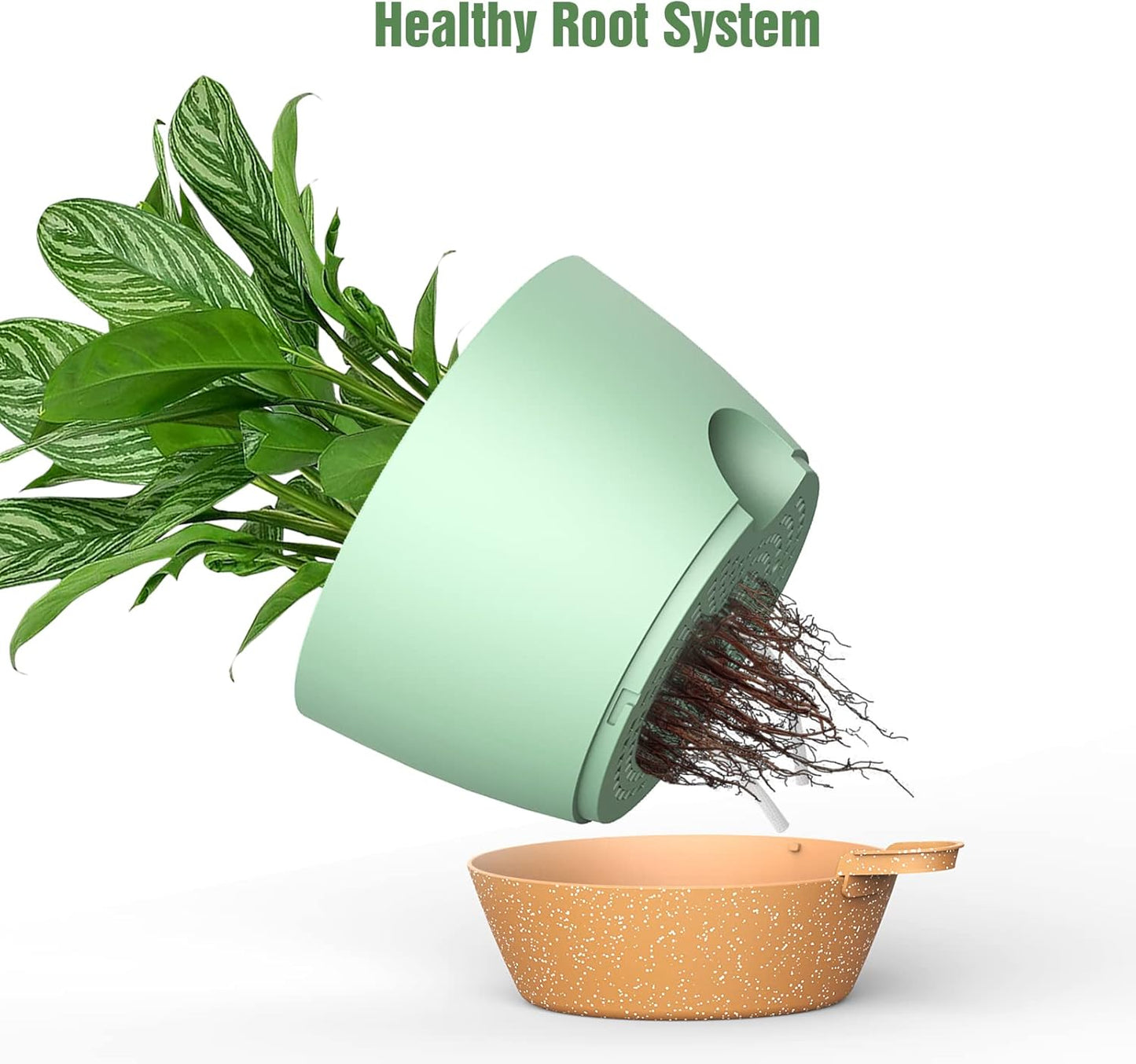 WOUSIWER 10 inch Self Watering Planters, 2 Pack Large Plastic Plant Pots with Deep Reservior and High Drainage Holes for Indoor Outdoor Plants and Flowers, Green with Terracotta