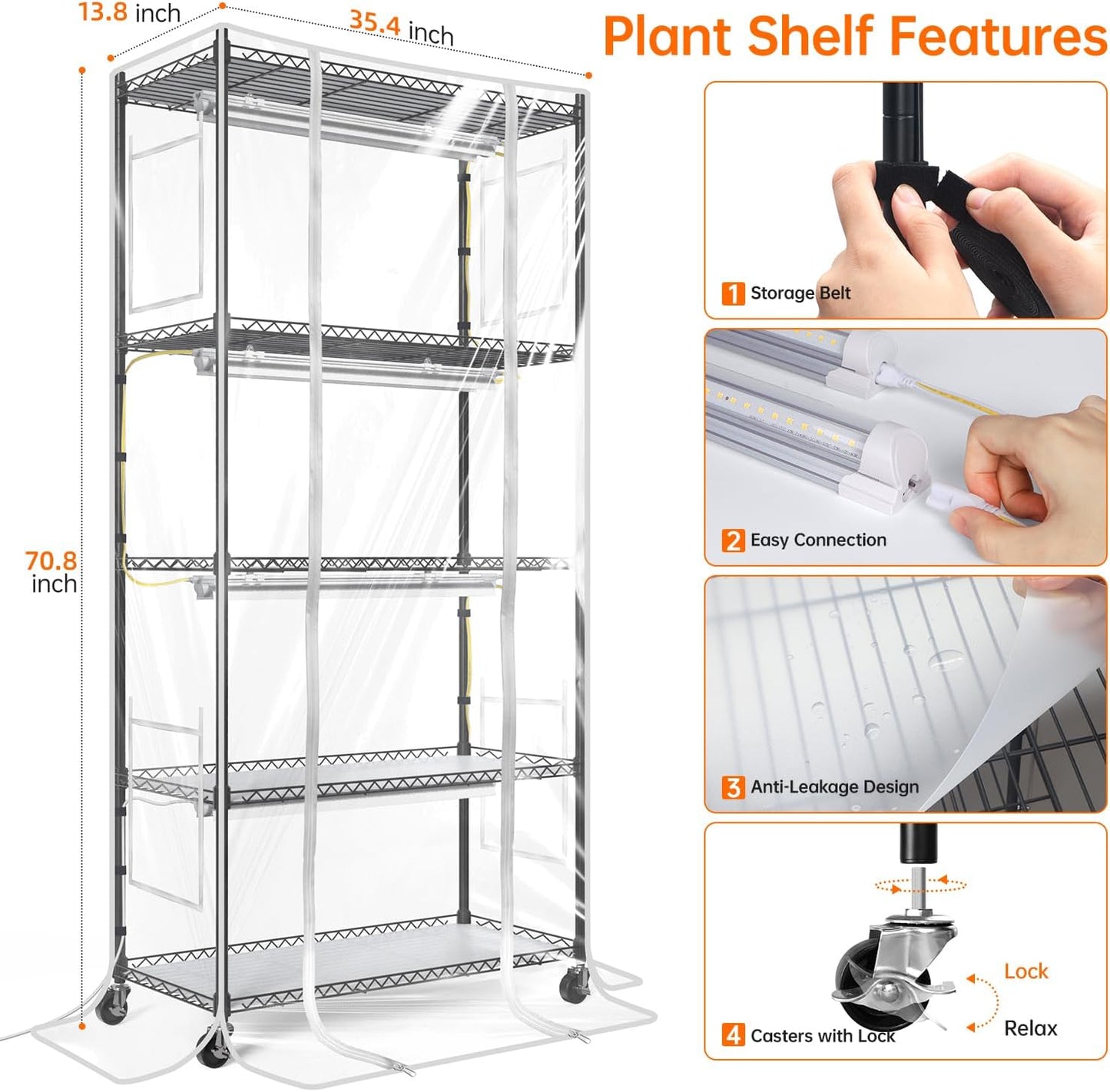 Indoor Greenhouse with Grow Light, Mini Green house with 4 Pack T8 Full Spectrum Plant Lights with Timer, Plant Shelf with Tent for Indoor Plant, Seed Starting, Seed Tray, 29.5"x13.8"x59"