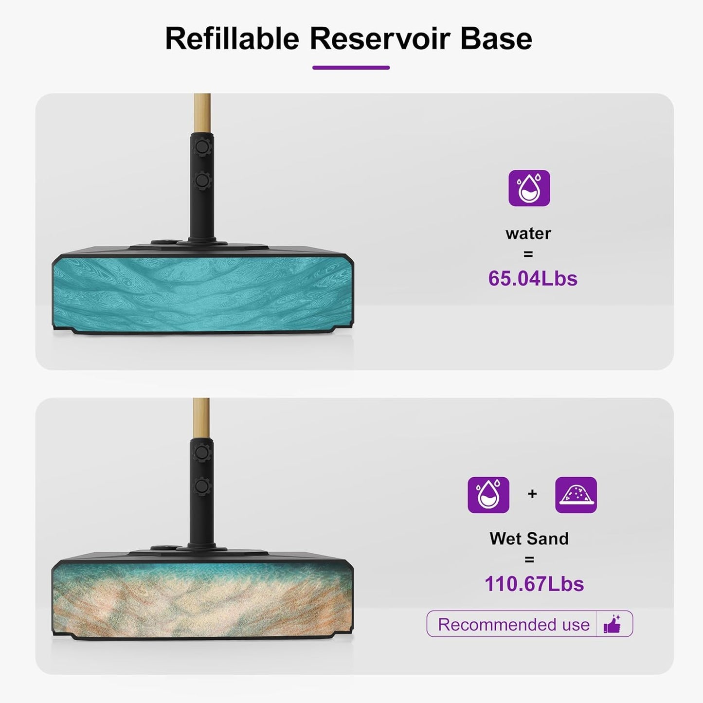 PURPLE LEAF 6' x 9' Patio Umbrella with Base Market Umbrella Rectangular Outdoor Umbrella with Push Button Tilt & Crank and 8 Ribs Aluminum Table Umbrella for Pool Backyard Beach, Taupe