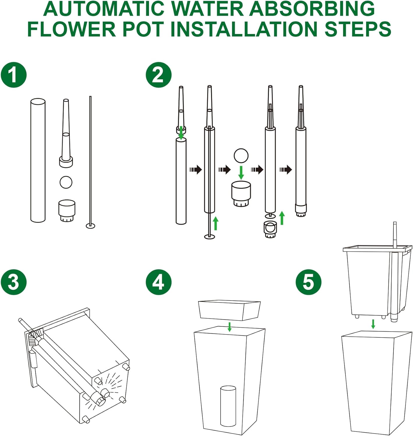 30" Tall Planters Set of 2, Outdoor&Indoor Black Planter Pots, High Front Porch Planter Pots with Drainage Holes&Water Level Monitor Movable Wheels &Inner Bucket, Automatic Watering, White