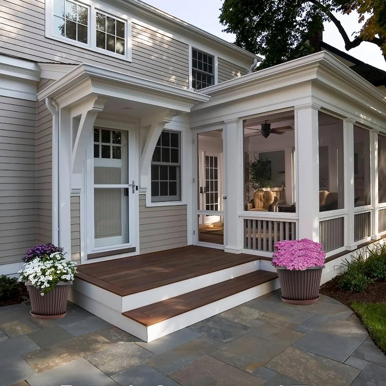 Large-Planter-Indoor-Outdoor Plant Pots, 16 inch 4 Pack Plastic Flower Pots with Saucer And Drainage Holes, Modern Garden Planters For Planting Medium Large Plants, Decorative Resin Garden Pots