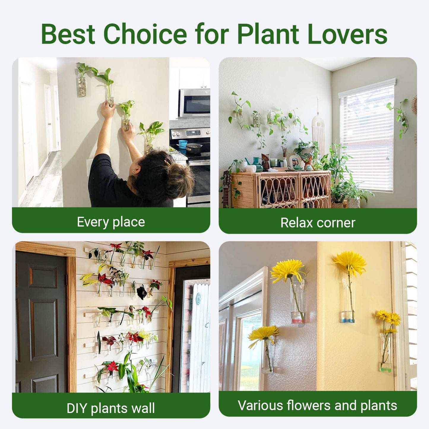 Ivolador Wall Plant Propagation Station Hanging Glass Planter Vase Terrarium Container Cylinder Shape Perfect for Propagating Hydroponic Plants Home Office Garden Decor Wedding-4PCS