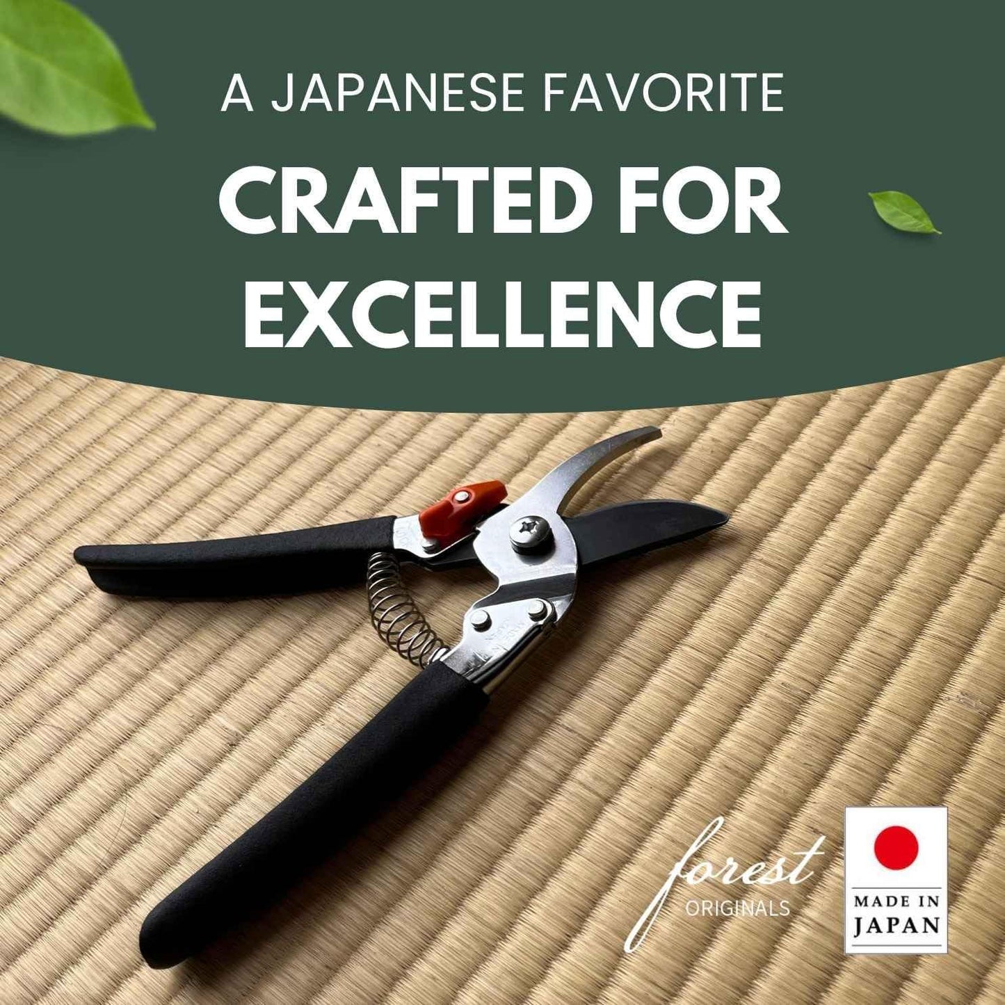 Saboten Japan 7.9" Japanese Pruning Shears - Premium Steel Blades, Rust-Resistant Fluorine Coating, Ergonomic Grip, Duracon Safety Lock - forest Originals, Made in Japan, Gardening & Farming Scissors