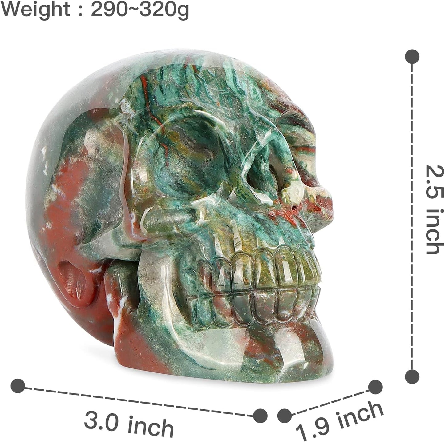 3.0" Ocean Jasper Crystal Skull Head Decor Figurine Healing Stone Carved Sugar Skull Stutue Sculpture Ornament for Day of Dead Decorations Home Office