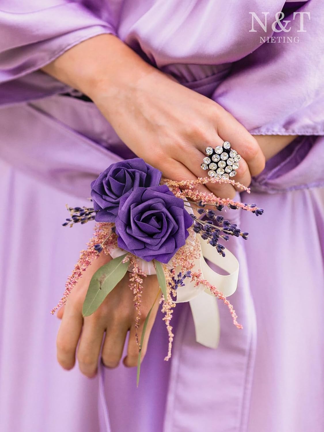 N&T NIETING Artificial Flowers, Fake Flowers Roses Perfect for DIY Wedding Bridal Bouquets Centerpieces Bridal Shower Party Home Flower Arrangement Halloween Flowers Decorations, 25Pcs, Dusty Purple