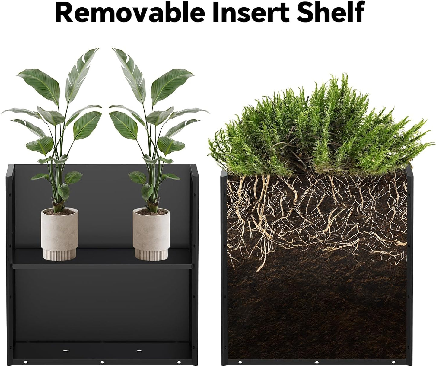 Galvanized Steel Tall Planter – 24x12x24in with Removable Insert Shelf | All-Weather Rectangular Metal Planter Box for Porch, Garden, Patio | Indoor & Outdoor Use | Black