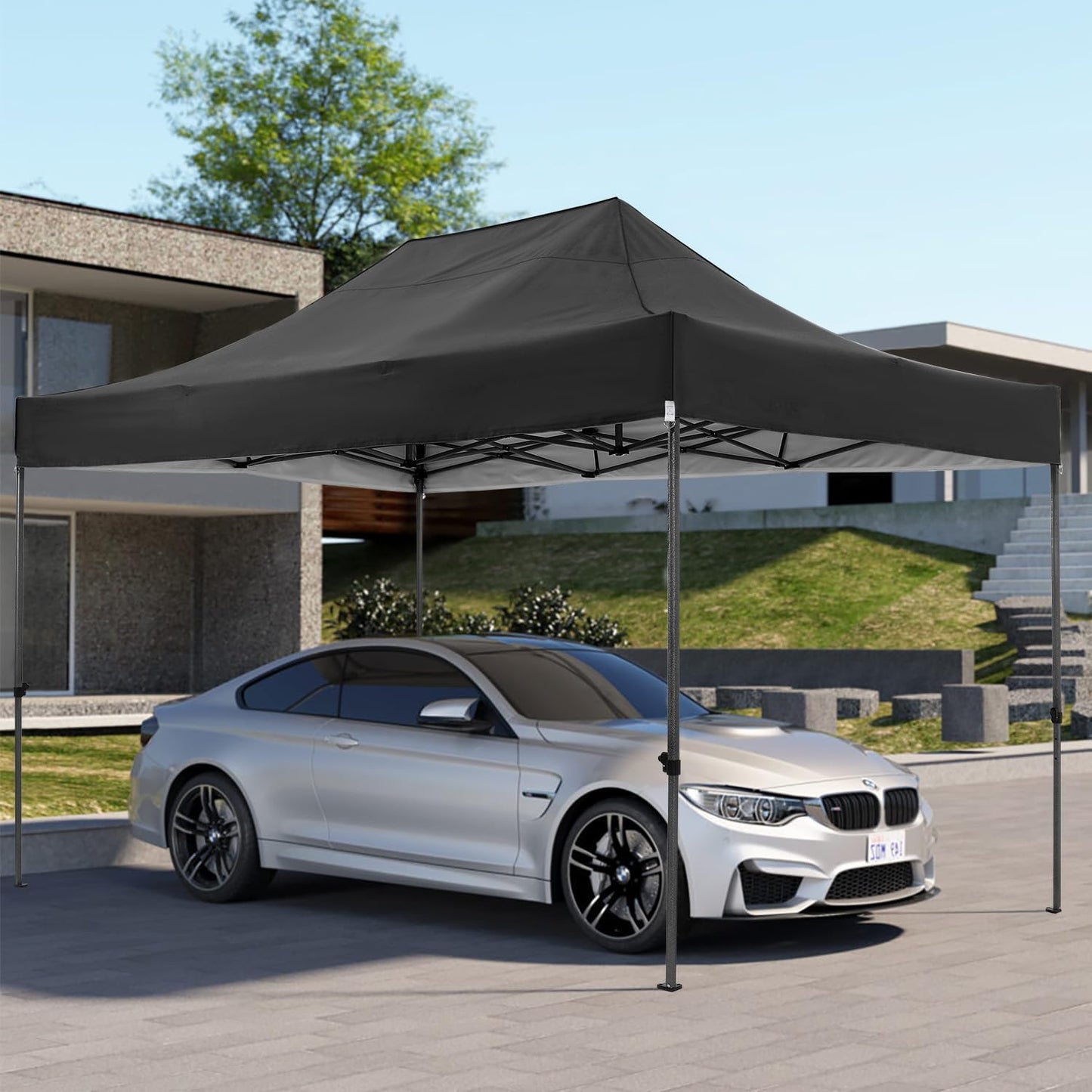 COBIZI 10x15 Pop Up Canopy Without Sidewall,Heavy Duty Canopy UPF 50+ All Season Wind Waterproof Commercial Outdoor Wedding Party Tents for Parties Gazebo with Carry Bag(10 x 15 ft Black)