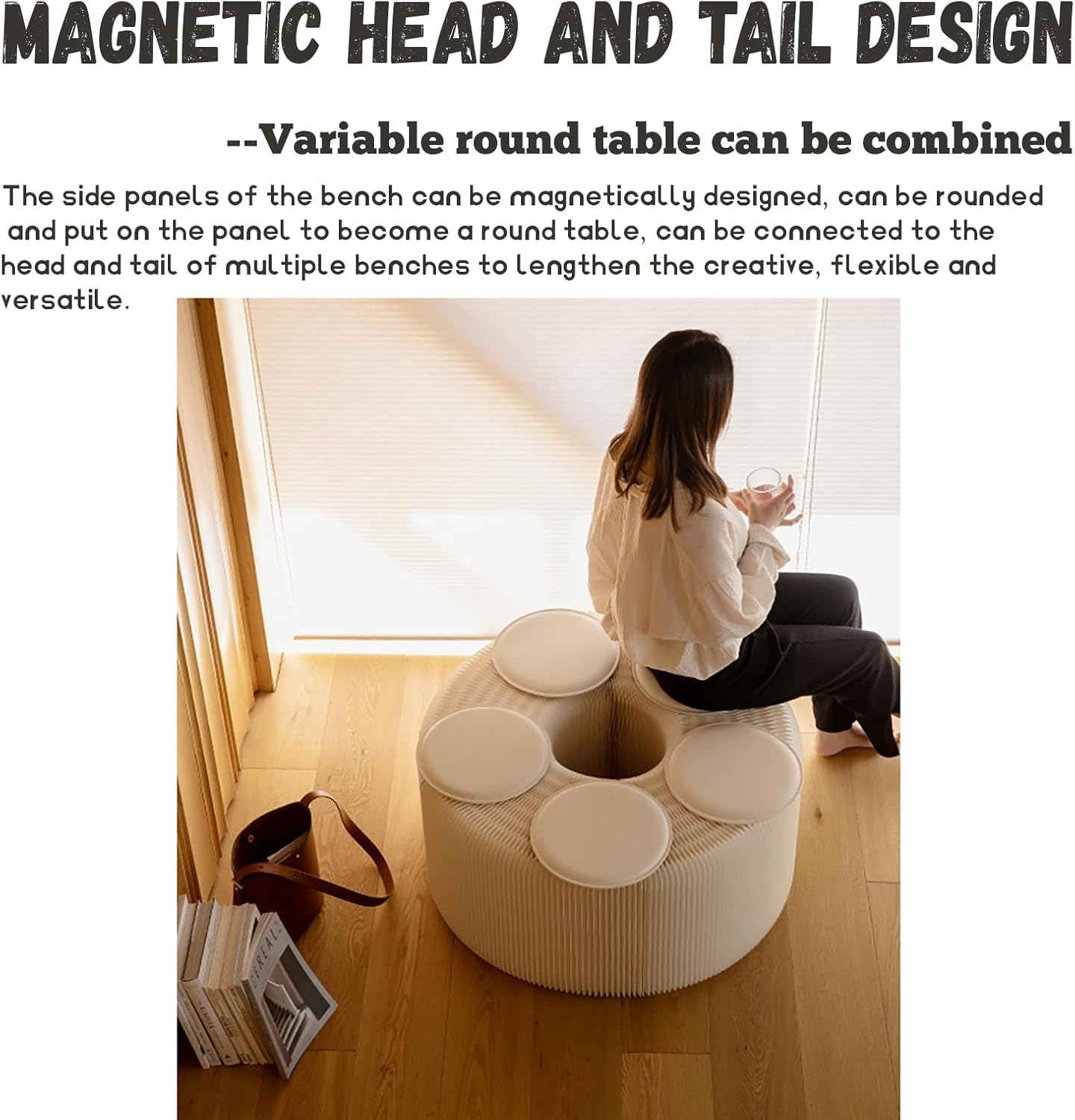 Foldable Kraft Paper Stool, Honeycomb Accordion Folding Bench, Collapsible Paper Stool for Small Spaces, Portable Footrest and Side Table for Living Room and Office,Red-44×31×600cm