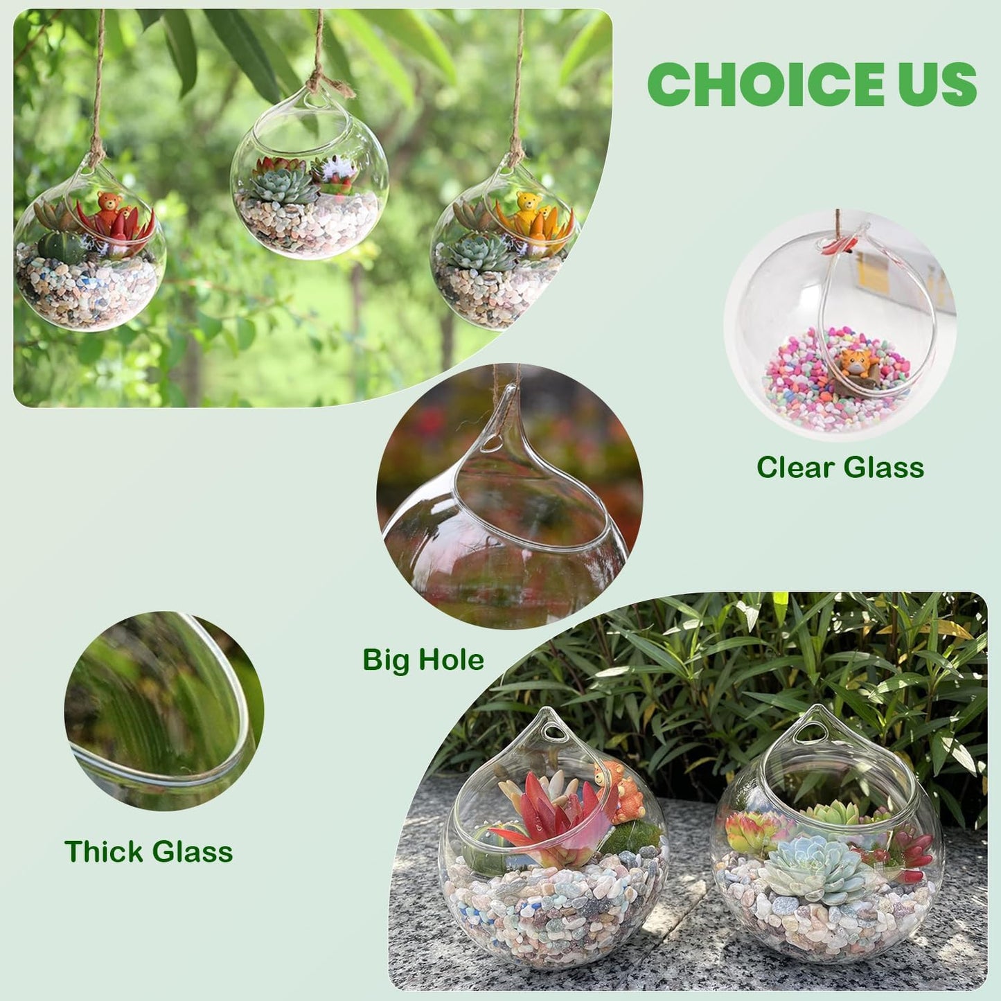 Ivolador Hanging Planter Glass Terrarium Container Air Plant Holder Succulents Globe Shape Home Garden Decor-4.7 Inches-3PCS