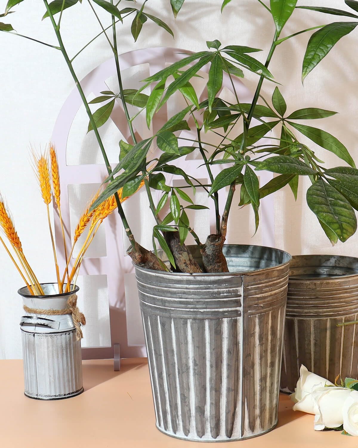 vensovo 7 Inch Silver Metal Rustic Flower Pots - 6Pcs Medium Galvanized Planters with Drainage Hole and Rubber Plug, Rustproof Metal Bucket Plant Pots Farmhouse Vintage Style for Decor