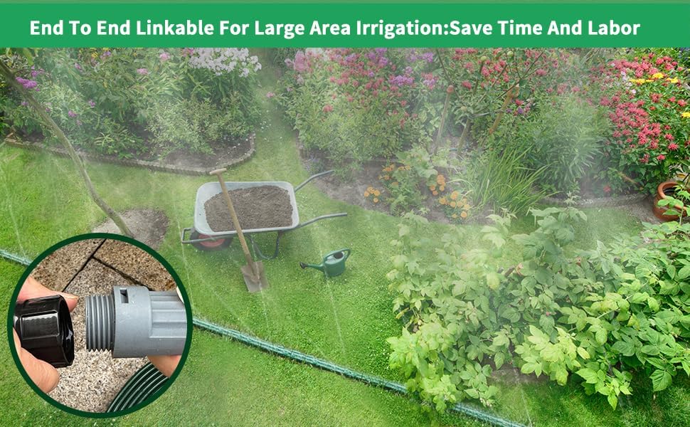 Watoo 2025 Sprinkler Hose & Soaker Hose for Yard - 50 FT Reinforced Flat Garden Hose with Holes, Heavy Duty No-Kink Lawn Irrigation Hose (Includes Stakes, High Pressure Spray)