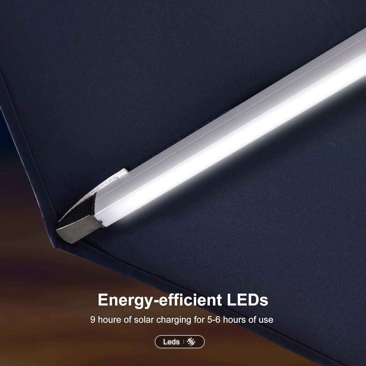 PURPLE LEAF 10' X 10' Solar Powered LED Patio Large Umbrella Offset Double Top Hanging Umbrella Outdoor Market Umbrella for Garden, Spectrum Indigo