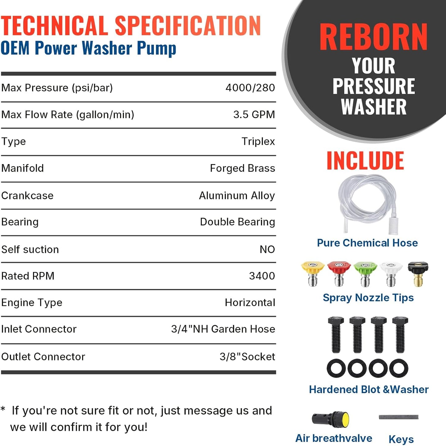 YAMATIC Horizontal Triplex Plunger Pressure Washer Pump 1" Shaft 4000 PSI 3.5 GPM, Replacement for Simpson AAA 90034, 90039,90038, Honda GX340, GX390, GX270 for Industrial Gas Powered Washers