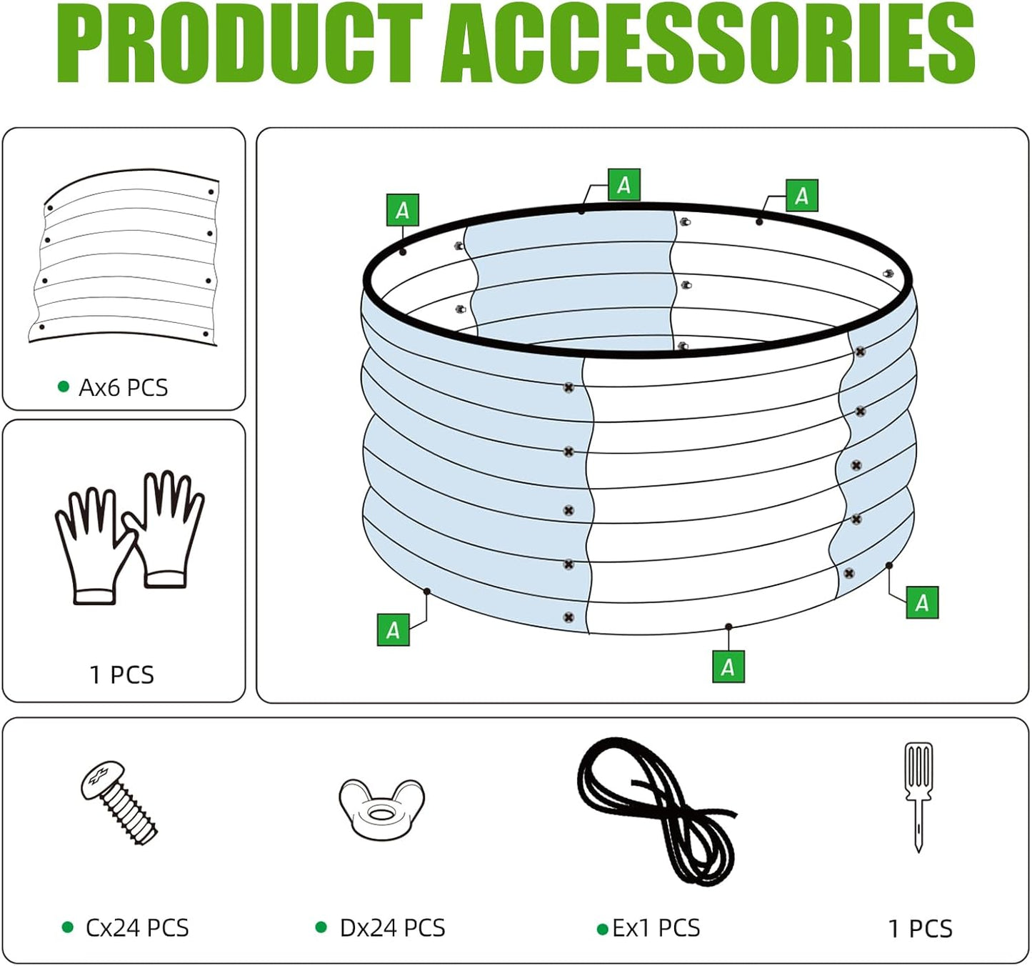SnugNiture 3 Pcs 2x2x1ft Round Galvanized Raised Garden Bed Kit Outdoor, Metal Planter Box for Planting Plants Vegetables, White