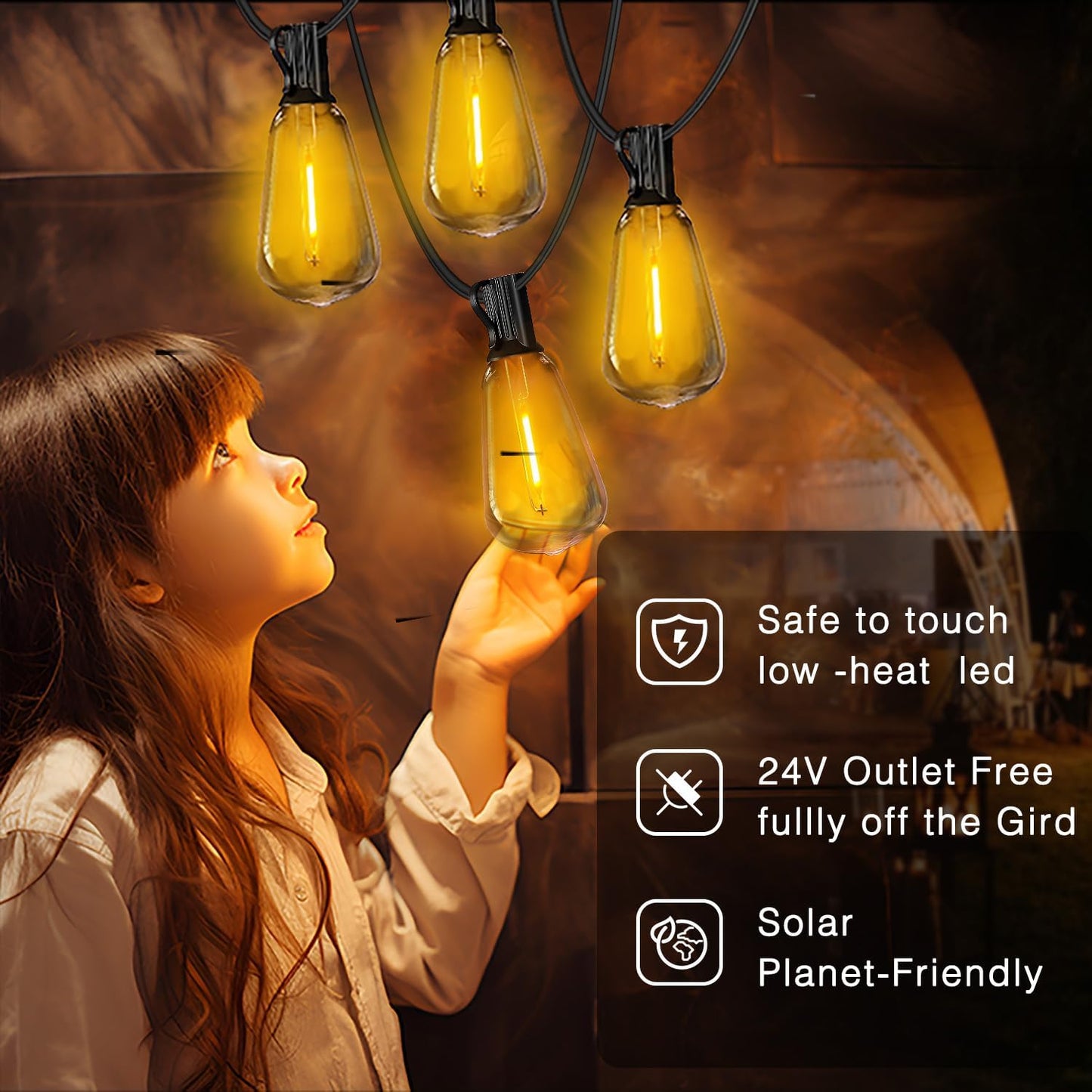 DAYBETTER 120ft Solar String Lights Outdoor Waterproof- 60 Bulbs 2700K Warm White, Energy-Saving Solar Powered, Weather Resistant for Patio, Garden, Yard, Pathway