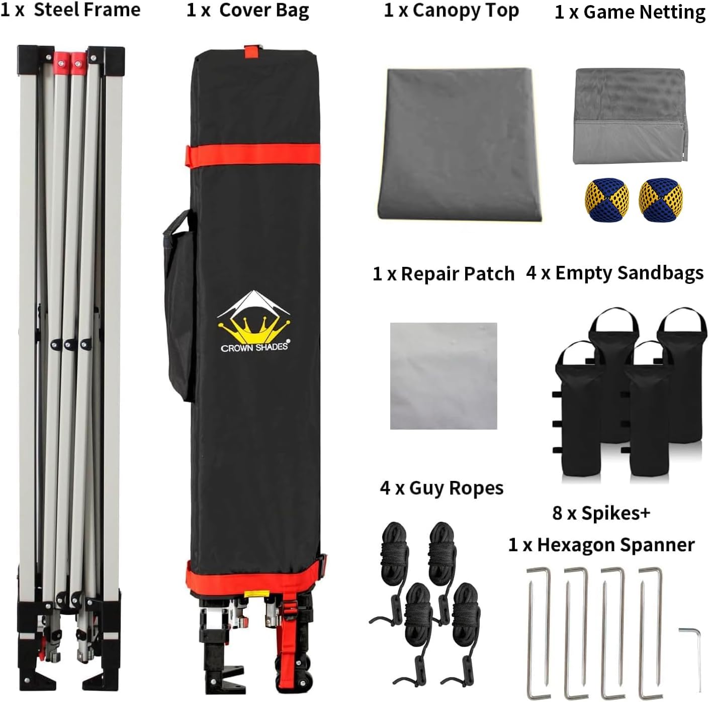 CROWN SHADES 10x10 Pop Up Canopy Tent with Game Netting - Beach Tent with One Push Setup - Outdoor Sun Shade for Events, Parties, Camping with STO-N-Go Cover Bag, Silver Coated Top, Grid Grey